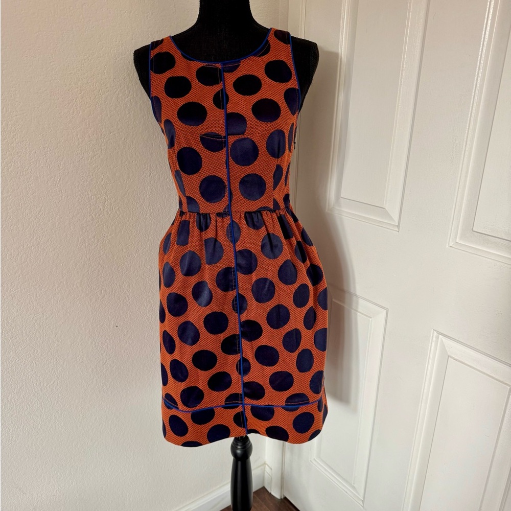 Anthropologie Maeve Orange and Blue Polka Dot Mini Dress